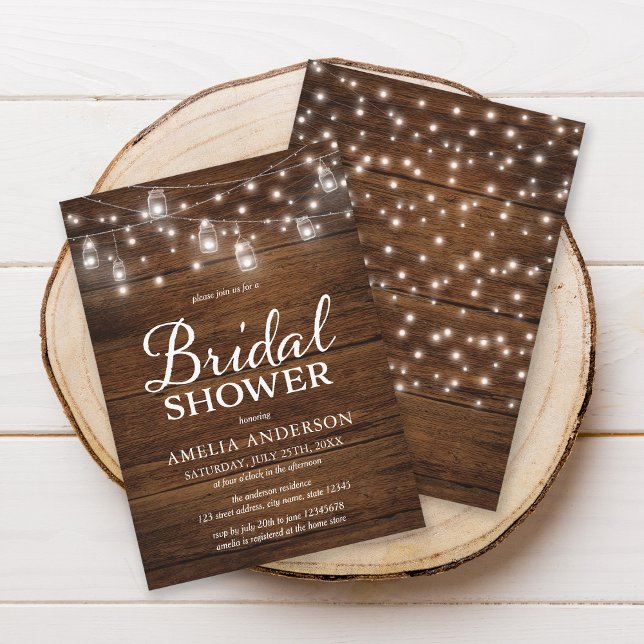 Rustic Wood Mason Jars and Lights Bridal Shower Invitation (Creator Uploaded)