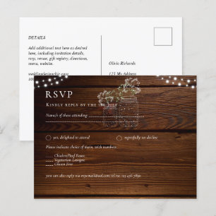 Rustic Wood Mason Jars Lights Gypsophila RSVP Postcard
