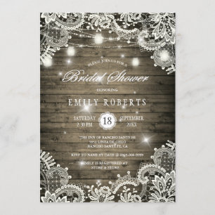 Rustic Wood Mason Jars Lights Lace Bridal Shower Invitation