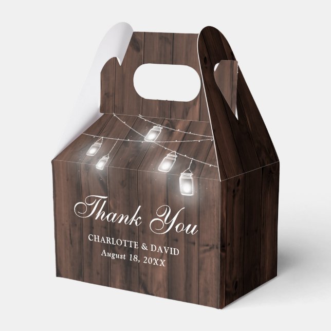 Rustic Wood Mason Jars Wedding Thank You Favour Box (Front Side)