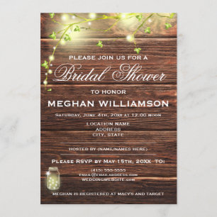Rustic Wood Mason Lights Bridal Shower Invitation