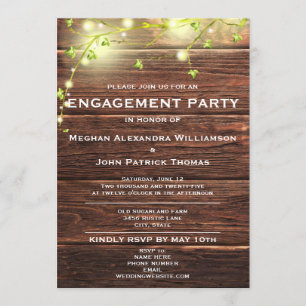 Rustic Wood Mason String Lights Engagement Party Invitation