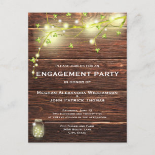 Rustic Wood Mason String Lights Engagement Party Postcard