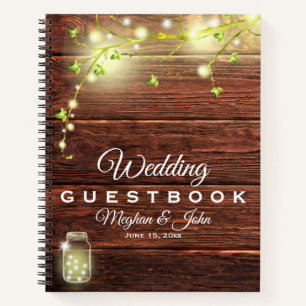 Rustic Wood Mason String Lights Wedding Guest Book
