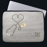 Rustic Wood Medical Doctor or Nurse Laptop Sleeve<br><div class="desc">Lovely grey rustic wood grain looking  background accented by a stethoscope shaped like a heart. Nurses,  doctors and medical industry professionals will love this computer sleeve. Monogram with initials or title.</div>