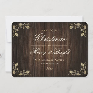 Rustic Wood Merry and Bright Photo Christmas Holiday Card