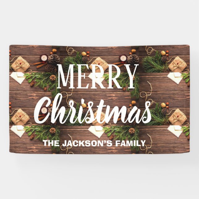 Rustic wood merry Christmas Banner (Horizontal)