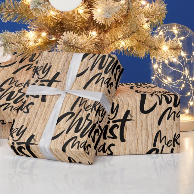 Rustic Wood Merry Christmas Christian Christ Wrapping Paper (Holidays)