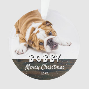 Rustic Wood Merry Christmas Dog Puppy Pet Photo Ornament