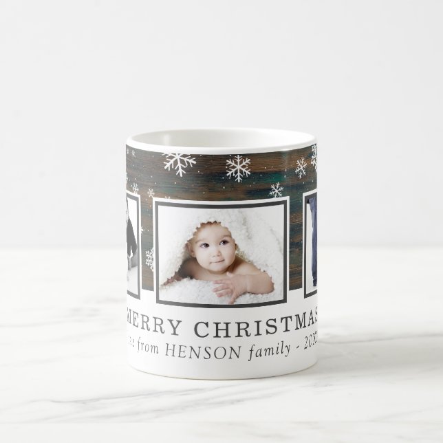 Rustic Wood Merry Christmas Family Photo Coffee Mug (Center)