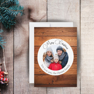 Rustic Wood Merry Christmas Family Photo  Holiday Card