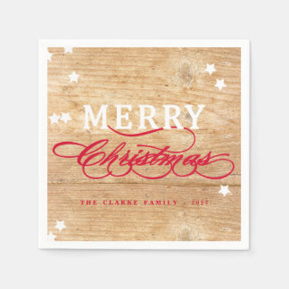 Rustic Wood Merry Christmas | Holiday Paper Napkin