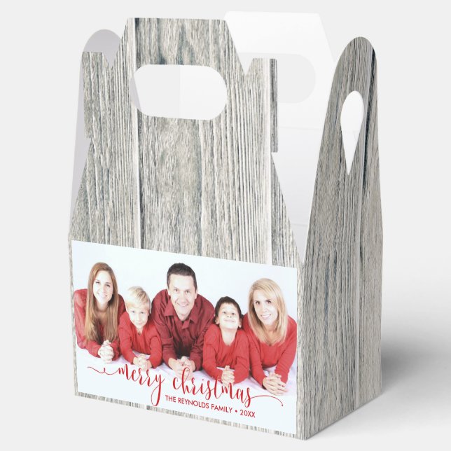 Rustic Wood Merry Christmas Photo Favour Box Gable (Opened)