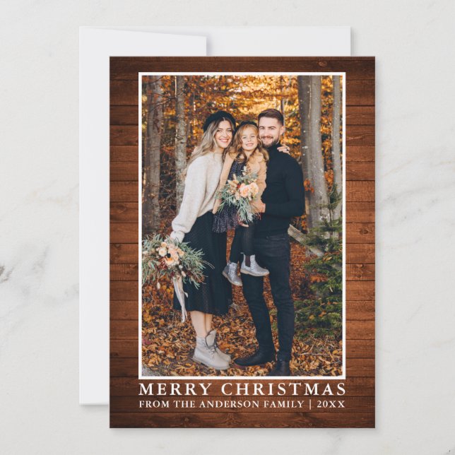 Rustic Wood Merry Christmas Photo Holiday Card (Front)