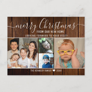 Rustic Wood Merry Christmas Photo Holiday Moving Announcement Postcard