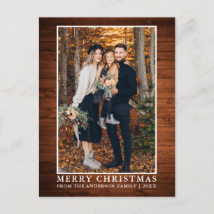 Rustic Wood Merry Christmas Photo Postcard