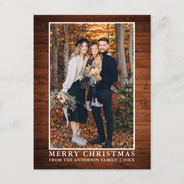 Rustic Wood Merry Christmas Photo Postcard (Front)