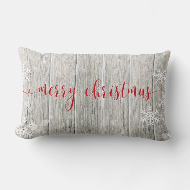 Rustic Wood Merry Christmas Snowflakes - Pillow (Front)