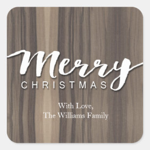 Rustic Wood Merry Christmas Square Sticker