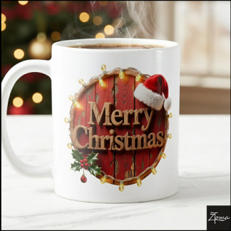 Rustic Wood Merry Christmas String Lights Coffee Mug