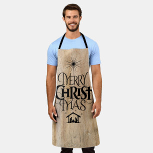 Rustic Wood Merry CHRISTmas Woodland Christian Apron
