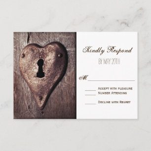 Rustic Wood Metal Heart Wedding RSVP Cards