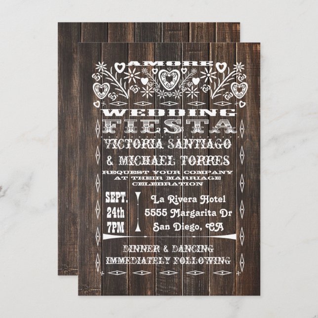 Rustic Wood Mexican Wedding Papel Picado Invitation (Front/Back)