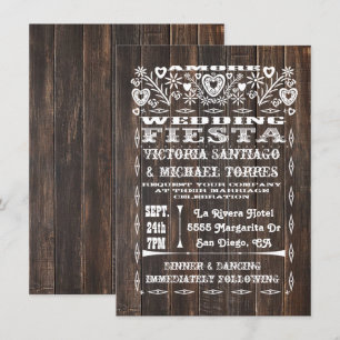 Rustic Wood Mexican Wedding Papel Picado Invitation