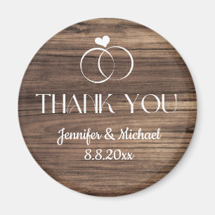 rustic wood minimal thank you wedding rings magnet