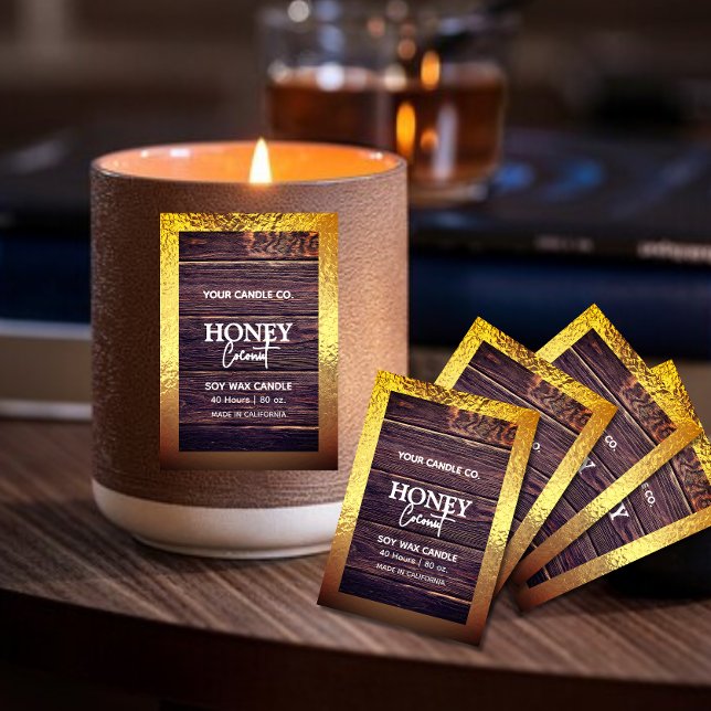 Rustic wood minimalist  Foil border Candle label (Creator Uploaded)