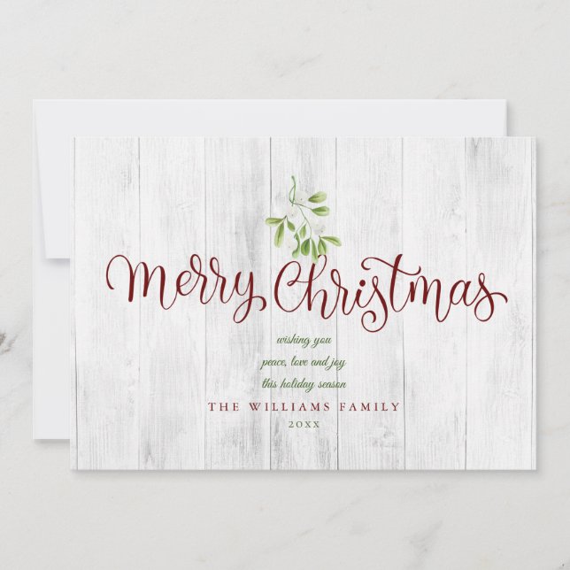 Rustic Wood Mistletoe Merry Christmas Photo Holida Holiday Card (Front)