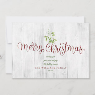 Rustic Wood Mistletoe Merry Christmas Photo Holida Holiday Card