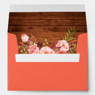 Rustic Wood Modern Coral Floral Invitation Envelope