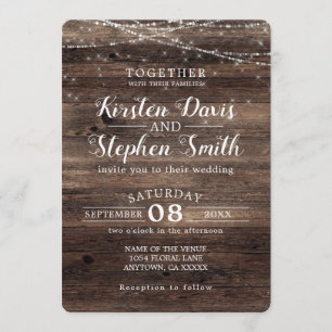 Rustic Wood Modern Country String Lights Wedding Invitation