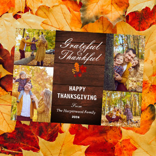 Rustic Wood Modern Fall thanksgiving family photo Holiday Card