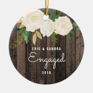 Rustic Wood Modern Floral Engaged Fiance Custom Ceramic Tree Decoration