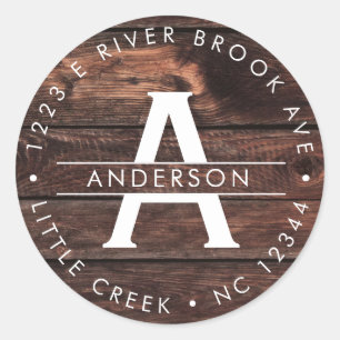 Rustic Wood   Modern Monogram Return Address Label