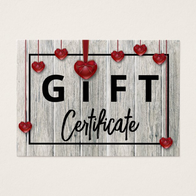 Rustic Wood Modern Valentines Day Hearts Gift Card (Front)