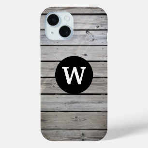 Rustic Wood Monogram iPhone 15 Case