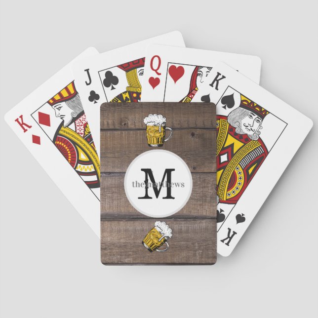 Rustic Wood Monogram Create Your Own Beer Name Playing Cards (Back)