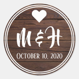 Rustic Wood Monogram Date Envelope Seal