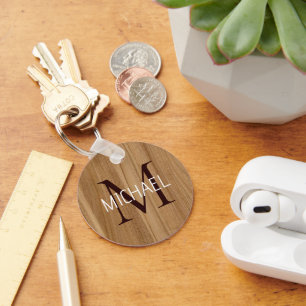 Rustic Wood Monogram Elegant Keychain