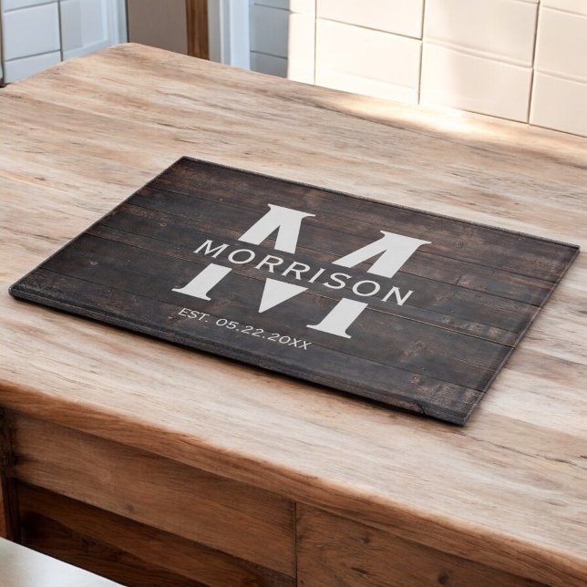 Rustic Wood Monogram Family Name Vintage  Cutting Board (Creator Uploaded)