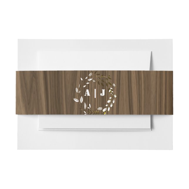 Rustic Wood Monogram Floral Wedding Invitation  I Belly Band (Front Example)