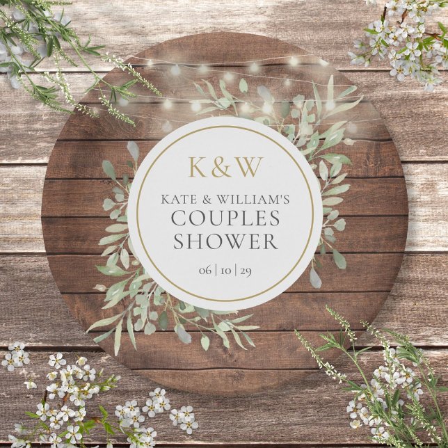 Rustic Wood Monogram Greenery Couples Shower Paper Plate (Rustic Wood Monogram Greenery Couples Shower Paper Plate)