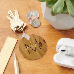 Rustic Wood Monogram Key Ring