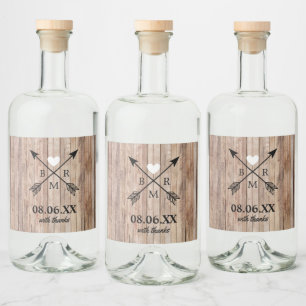 Rustic Wood Monogram Mini Liquor Bottle Label