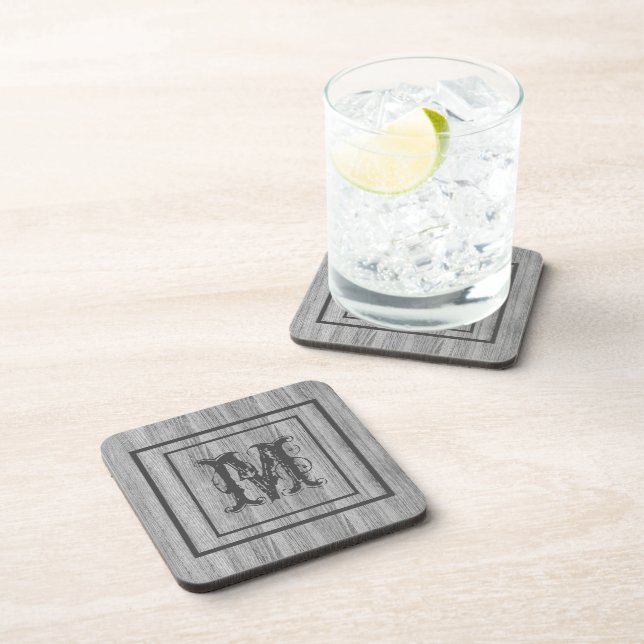 Rustic Wood Monogram Personalised Coaster (Right Side)