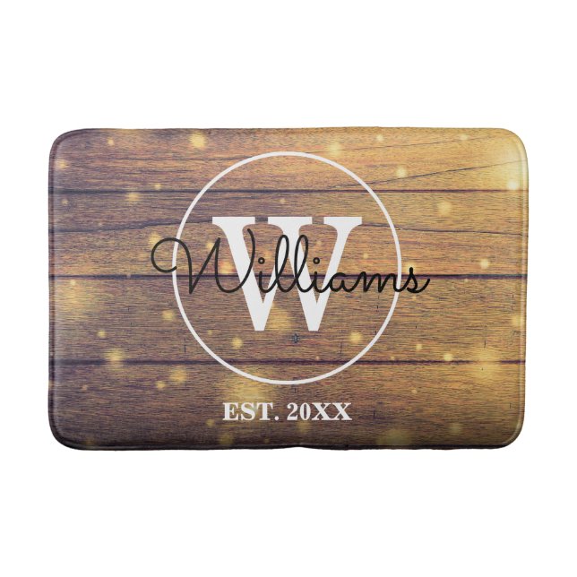 Rustic Wood Monogram Script Bath Mat (Front)
