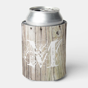 Rustic Wood Monogrammed Can Cooler